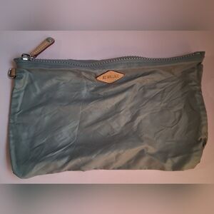 EUC MZ Wallace Grey Nylon & Tan Leather Travel Cosmetic Beauty Clutch Pouch Bag